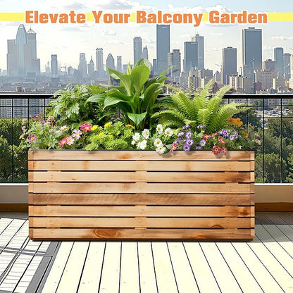 FENCY Metal Planter Box, Large Rectangular Planters for Outdoor Plants, Outdoor Tall Planters with Drainage Holes, Walnut Finish Metal Planters (38" L x 15" W x 16.3" H)