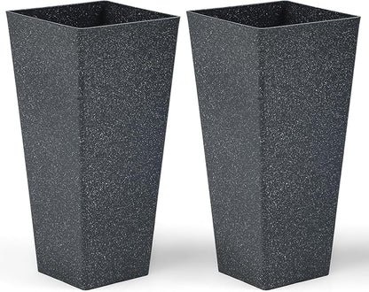 28" Tall Planters Set of 2, Oversized Terrazzo-Look PP Outdoor Pots for Plants, Versatile Indoor/Outdoor Flower Pots w/Drainage Hole for Patio, Garden, Porch & Living Room Decor, Ideal Gift