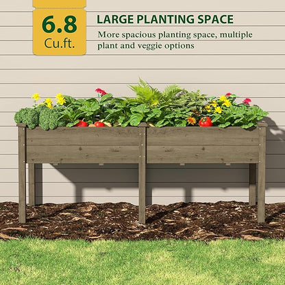BlueWish 72''L x 23''W x 30''H Outdoor Cedar Garden Bed, Raised Garden Bed with 8 Drainage Holes & 6 Legs, Elevated Planter Boxes for Gardening, Vegetable, Flower, 661lbs Capacity, Brown
