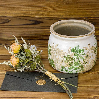 Vintage Ceramic Ice Crack Flower Pot with Drainage Holes, Country Rustic Planters for Indoor and Outdoor,Tuscan Decor,Home,Living Room, Garden Decor, Gardening Gift (Classic)