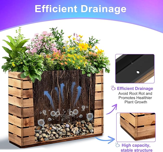 Tall Metal Planter, 17" W×18" H Large Rectangular Planter Box for Outdoor or Indoor, All-Weather Durable Plant Box with Drainage Holes & Removable Shelf for Patio, Porch, Garden, Trees, Flowers