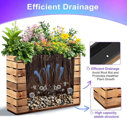Tall Metal Planter, 17" W×18" H Large Rectangular Planter Box for Outdoor or Indoor, All-Weather Durable Plant Box with Drainage Holes & Removable Shelf for Patio, Porch, Garden, Trees, Flowers