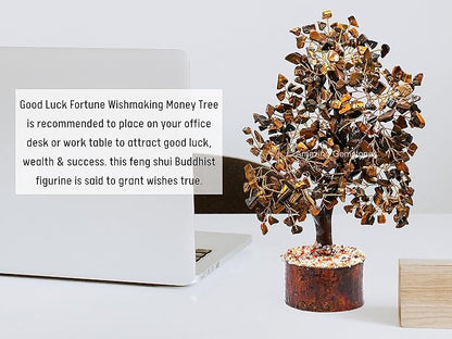 Amazing Gemstone Tigers Eye Natural Healing Premium Crystal Bonsai Feng Shui Fortune Money Tree of Life for Home Office Decor (Gift Box Ready,10-12 Inch)