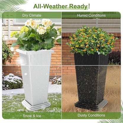 24" Tall Planters for Outdoor Plants, Set of 2 Large Outdoor Planters for Front Porch Decor with Drainage Hole, Front Porch Decor (Stripes-Black)
