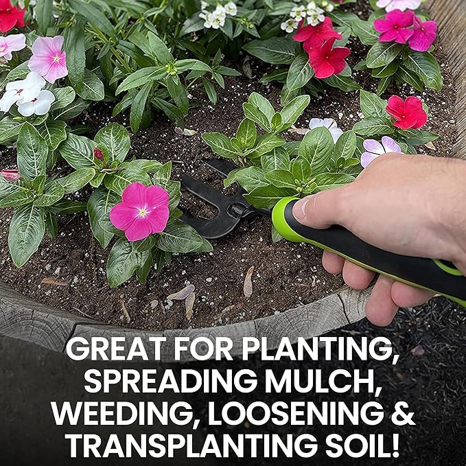 Garden Guru Hand Weeder Fork Tool – Rust Resistant High Carbon Steel – Ergonomic Handle – Great for Planting, Spreading Mulch, Weeding, Loosening & Transplanting Soil (2 Pack)