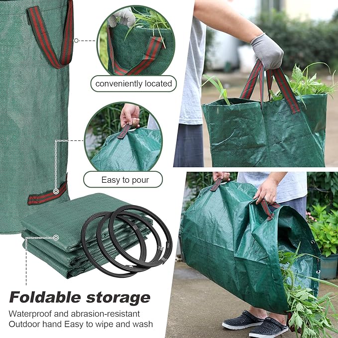 abcGoodefg Reuseable Yard Waste Bags, 72 Gallon Collapsible Lawn and Leaf Bags 3 Pack, Yard Bags Heavy Duty Extra Large wih Gardening Gloves, Garden Weed Trash Bags for Leaves Debris