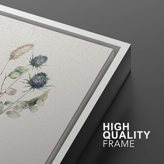 Ashbrook Framed Canvas Print Wall Art Set Wildflower Bouquet Nature Wilderness Illustrations Modern Art Decorative Floral Botanical Minimal Calm/Relax/Cozy for Bedroom - 16"x24"x3 WHITE