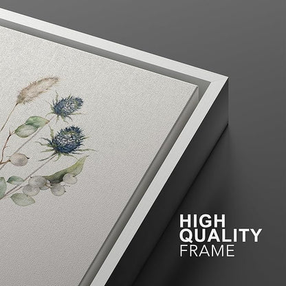 Ashbrook Framed Canvas Print Wall Art Set Wildflower Bouquet Nature Wilderness Illustrations Modern Art Decorative Floral Botanical Minimal Calm/Relax/Cozy for Bedroom - 24"x36"x3 WHITE