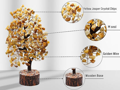 Yellow Jasper Natural Healing Premium Crystal Bonsai Feng Shui Fortune Money Tree of Life for Home Office Decor (Gift Box Ready,10-12 Inch)