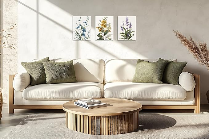 TutuBeer 3 Pcs Botanical Wall Art Floral Picture Neutral Floral Pictures Minimalist Prints Modern Beige Wildflower Wall Art for Living Room Bedroom Dining Room Office Each Panel 12x16 Inch