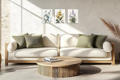 TutuBeer 3 Pcs Botanical Wall Art Floral Picture Neutral Floral Pictures Minimalist Prints Modern Beige Wildflower Wall Art for Living Room Bedroom Dining Room Office Each Panel 12x16 Inch