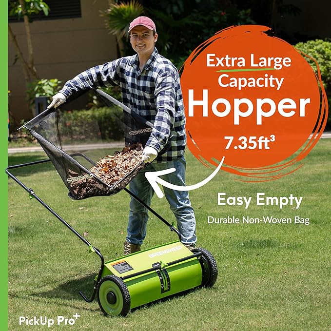Pickup Pro Garden Sweeper - Manual Leaf & Grass Push Lawn Sweeper (Pickup Pro Max)