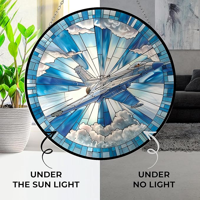 Air Force Jet Stained Glass Window Hanging Sun Catcher Halloween Haning Ornament Decoration Christmas Birthday Gifts for Lover and Friends