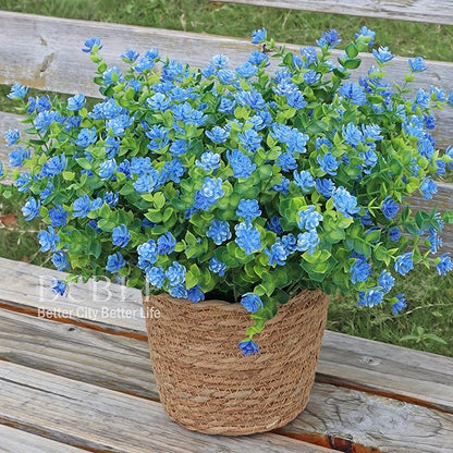 Artificial Flowers for Outdoors, 12 Bundles UV Resistant Realistic Faux Plants for Outside Porch Planter, Spring Summer Home Garden Decoration, Blue