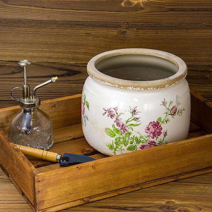 Large Ceramic Pot for Planters, Ice Crack Glazed Flower Pot with Drainage Holes,5.91inch Vintage Planters for Indoor and Outdoor (Pink)