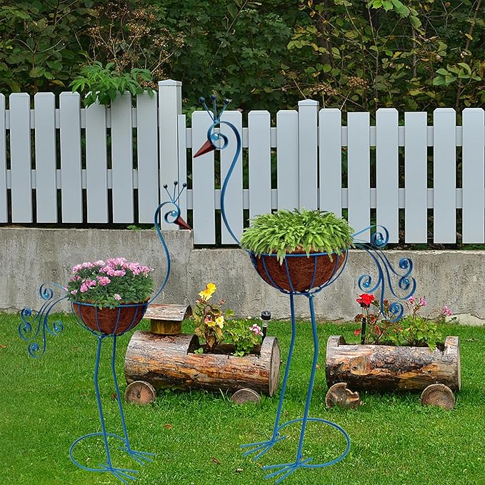 Metal Peacock Planter with Fiber Basket -Garden Bird Planters for Outdoor Indoor Lawn,Yard,Porch,Patio, Garden Decorations（Set of 2）
