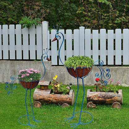 Metal Peacock Planter with Fiber Basket -Garden Bird Planters for Outdoor Indoor Lawn,Yard,Porch,Patio, Garden Decorations（Set of 2）