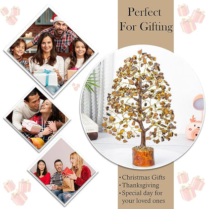 Crocon Tiger Eye Gemstone Tree of Life - Crystal for Feng Shui Decor - Chakra Money Bonsai Tree, Good Luck Healing Crystals Meditation Stones, Spiritual Unique Gift 10-12"""