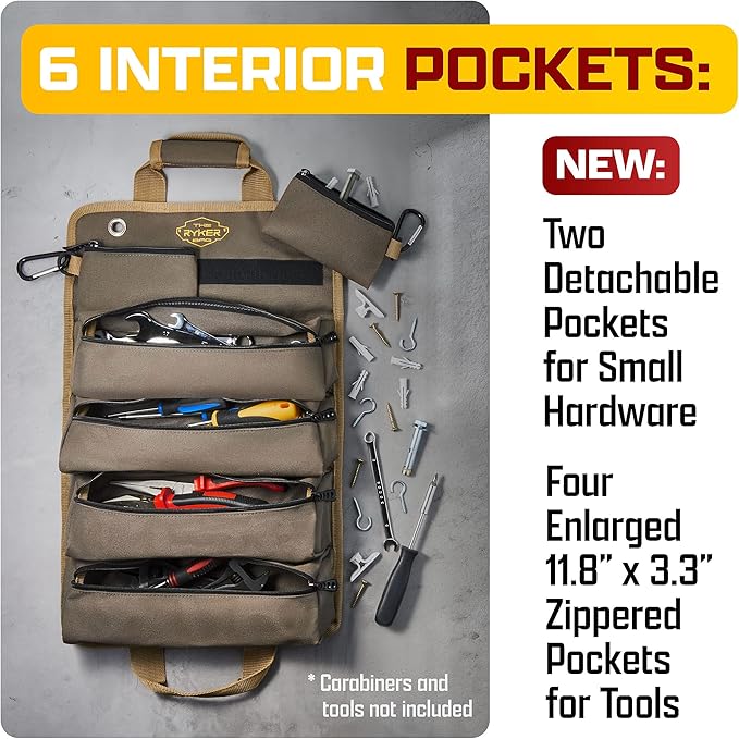 The Ryker Roll Up Tool Bag Organizer - Personalized Customized Name Gifts for Him/Men/Dad Gifts Roll Up Small Tool Bag Organizer Tools Bags gift for Mechanic, Electrician, Plumber or Hobbyist