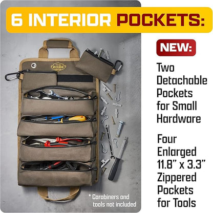 The Ryker Roll Up Tool Bag Organizer - Personalized Customized Name Gifts for Him/Men/Dad Gifts Roll Up Small Tool Bag Organizer Tools Bags gift for Mechanic, Electrician, Plumber or Hobbyist