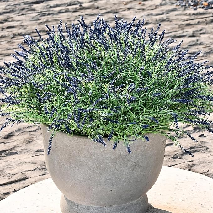 alyptus UV Resistant Artificial Lavender Flowers for Outdoors 16 Bundles Fake Purple Flower Outdoor Faux Plastic Outside Plants Decorations for Front Porch Patio Planters Décor(Dark Purple Lavender)