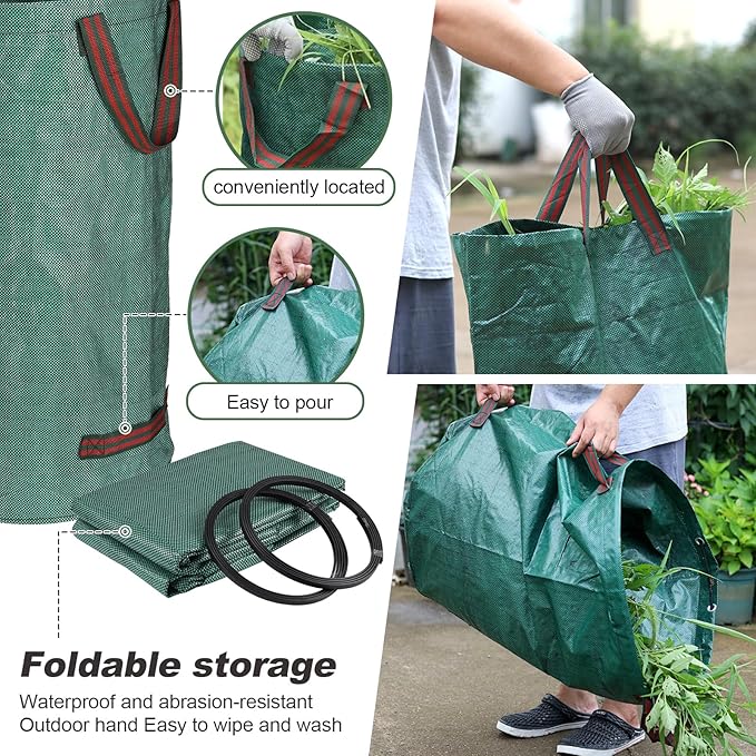abcGoodefg 2 Pack 32 Gallon Lawn And Leaf Bags Havey Duty, Reusable Yard Waste Bags with Handle, Garden Bags With Gardening Gloves, Camping Yard Recycling Bag For Leaves