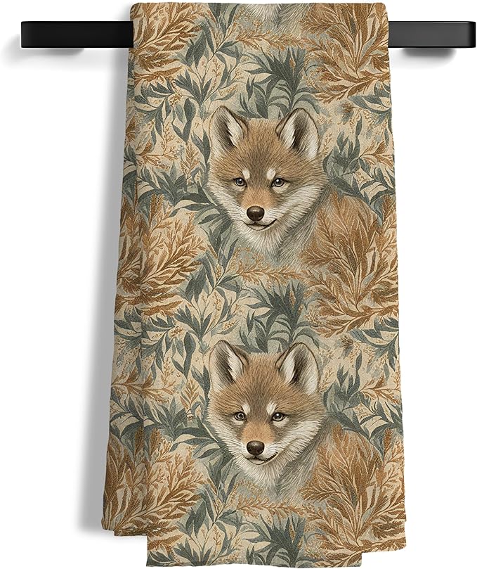 Vintage Botanical Fox Kitchen Towels, Whimsical Forest Wildlife Animal Decorative Hand Towels for Bathroom, Fox Gifts for Women Dish Tea Towel for Kitchen Decor, 16x24 Inch