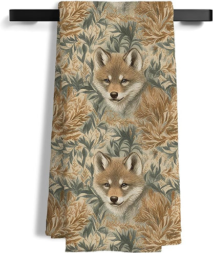 Vintage Botanical Fox Kitchen Towels, Whimsical Forest Wildlife Animal Decorative Hand Towels for Bathroom, Fox Gifts for Women Dish Tea Towel for Kitchen Decor, 16x24 Inch