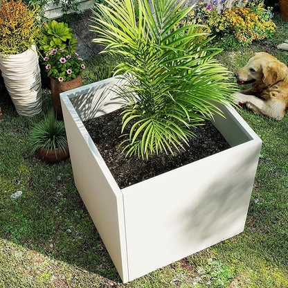 ARNIS Metal Planter Box, 20.75" Lx20.75 Wx20.75 H Large Square Indoor Outdoor Planters Cube, Galvanized Steel Heavy Duty Flower Pot with Drainage for Tall Plants, Trees, Flowers (Sand)