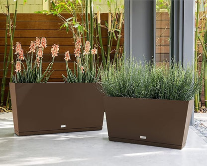 Veradek Midori Long Trough Planter (Espresso, 31 inch - 2 Pack with 2 Saucer Trays)