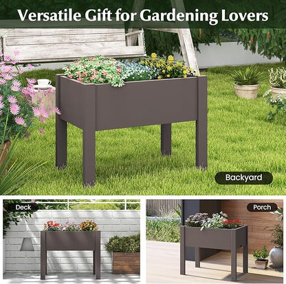 Giantex Raised Garden Bed with Legs, Self-Watering Planter Box with Water Level Indicator, Drainage Hole & Detachable Space Dividers, Outdoor Plant Container for Flower, Vegetable, Fruit, Herb (Brown)