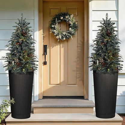 Set of 2 Tall Self-Watering Planters, 24" Large Planters with Water Level Indicator for Indoor & Outdoor Plants, Modern Planters for Garden, Patio, Balcony, Porch, Black