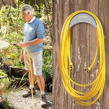 FLORA GUARD Garden Hose Holder, Heavy-Duty Metal Hose Hanger, Holds Up to 125 ft, Gaeden Hose Wall Mount for Outdoor Patio, Rust and Slip Resistant (Gray)