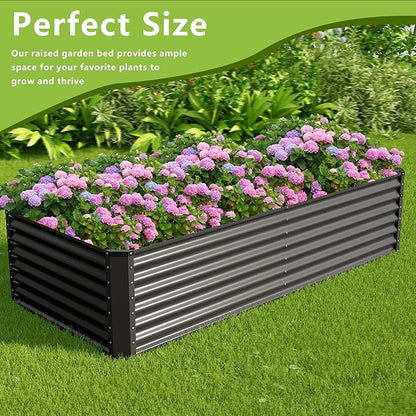8x2x2FT Galvanized Raised Garden Bed Kit,Vegetable Boxes-Rectangle Metal Flower Box,Large Planter Raised Beds Outdoor Garden for Planting,Fruit,Herb-Grey