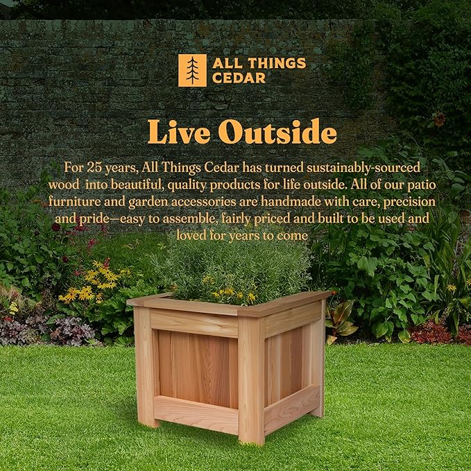 All Things Cedar Box Planter, Elevated Outdoor Cedar Wood Garden Bed, 2 Ft Wide, Natural