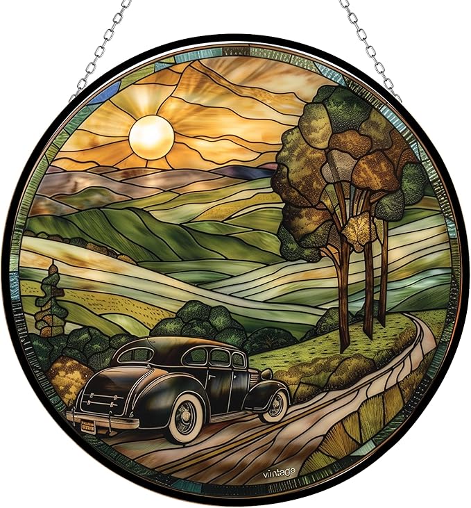Customized Vintage Car Stained Glass Window Hanging, Stained Glass Suncatcher for Women, Window Decor Perfect Home Décor