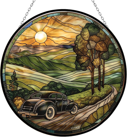 Customized Vintage Car Stained Glass Window Hanging, Stained Glass Suncatcher for Women, Window Decor Perfect Home Décor