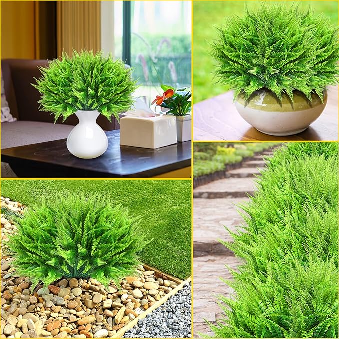 Janinka 40 Pcs Artificial Boston Fern Plants Fake Boston Fern Stems UV Resistant Faux Plants Artificial Outdoor Plastic Bushes Bulk for Hanging Office Porch Window Home Decor