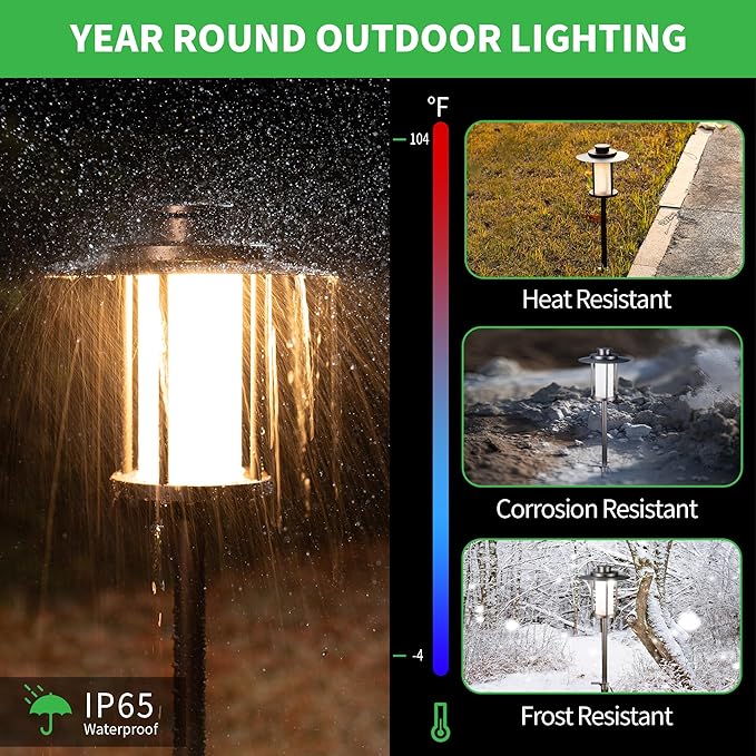 Pathway Landscaping Lighting Low Voltage, 5CCT Adjustable Setting Garden Path Light LED 12V, Outdoor Waterproof Walkway Lights, 5W 150LM ORB All Aluminum for Outside Patio Yard (10 Pack)