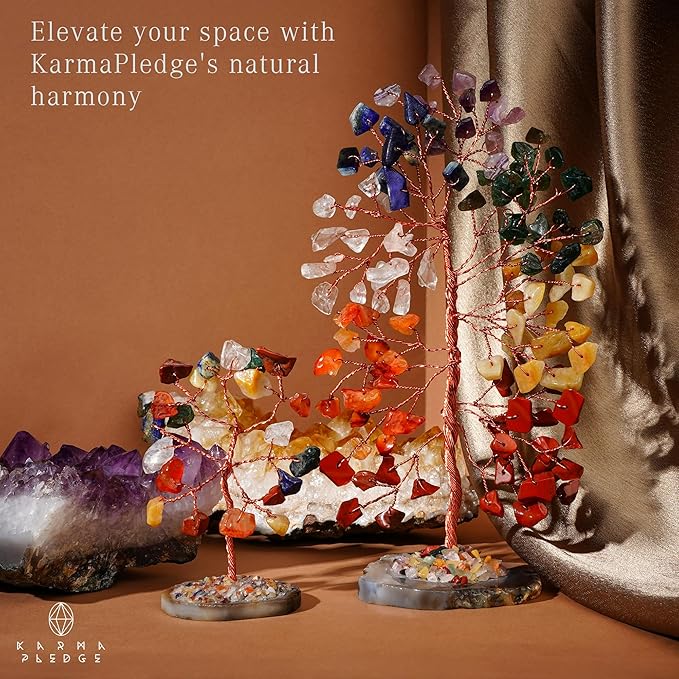 7 Chakra Tree of Life Healing Crystals & Stones, Pack of 2 Crystal Tree for Positive Energy, Wealth, Feng Shui Decor for Home and Office Desk Decoration, Good Luck Birthday Gifts for Women, Mom