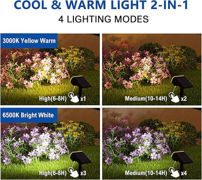 Solar Spotlights, Super Bright LED, 2 CCT Warm & Cool Light, Solarspot Lights for Outside Landscape Auto On/Off -2 Pack