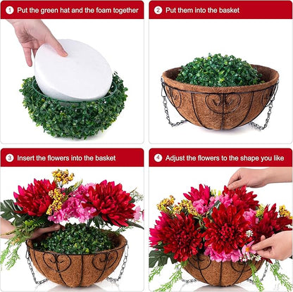 HyeFlora Artificial Fake Hanging Fall Mums Flowers Baskets for Outdoor Decoration, Faux Red Chrysanthemum Silk Red Flower, UV Resistant Realistic for Porch Patio Balcony Yard Summer Autumn Decor
