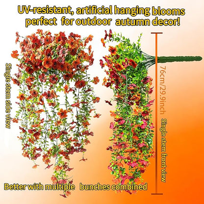 NASAMA 2PCS UVresistant Silk Artificial Flowers Realistic Daisies Hanging Porch Courtyard Window Display Store Garden Decoration Festival Outfit (Green Orange Brown)