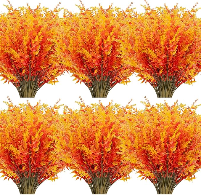 20 Bundles Artificial Fall Lavender No Fade Faux Autumn Plants Fake Flowers No Fade Faux Plastic Plants Thanksgiving Season Harvest Decoration (Golden)