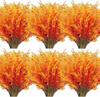 20 Bundles Artificial Fall Lavender No Fade Faux Autumn Plants Fake Flowers No Fade Faux Plastic Plants Thanksgiving Season Harvest Decoration (Golden)