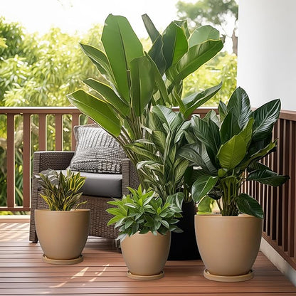 Ceramic Pots for Plants - 8 Inch Planter, Indoor Plant Pot with Drainage Hole and Saucers, Modern Flower Planter, Home Garden Patio Bathroom Porch Room Decor, Brown