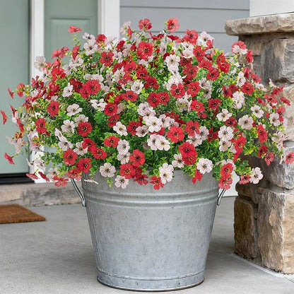 Artificial Fake Plants Flowers for Outdoor Spring Summer Decor, 12 Bundles Faux Silk Daisy for Planter Pot Colorful UV Resistant Look Real for Front Door Porch Patio Outside Yard(Red White)