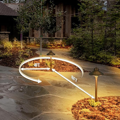 GKOLED Solid Brass Landscape Path Lights (6.7" Shade, 20" Tall), Low Voltage LED 3W 12-24V AC/DC China Hat Path Lighting, 2700K Outdoor Waterproof Walkway Light, with Stake and G4 Bulb, 2 Pack