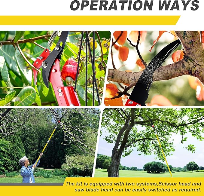 Manual pole saw,Tree Trimmer, Pole Pruning Saw, Pole Saws for Tree Trimming, Gardening Tools Pruner Hand Pole Saw For Yard(Yellow 26FT)
