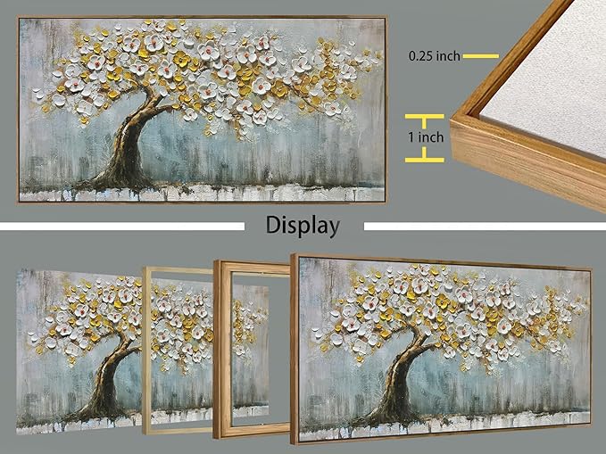 Brushart Gold Tree Wall Art Large Canvas Art Wall Decor for Living Room, Botanical Pictures Paintings Wall Decor Textured Walls for Dining Room Bedroom Home Office, Framed 58"x29"